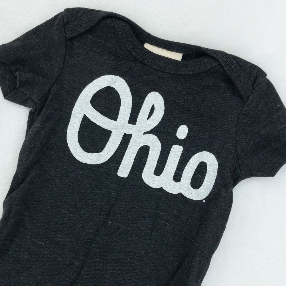 Homage Ohio State One Piece Kids 0-3M Charcoal Grey Short Sleeve Snap Buckeye